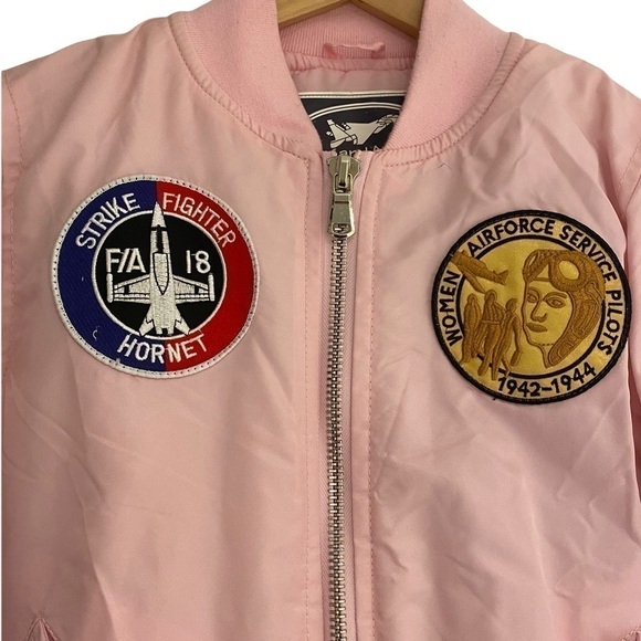 UP AND AWAY Pink bomber flight jacket with patches - Picture 7 of 8